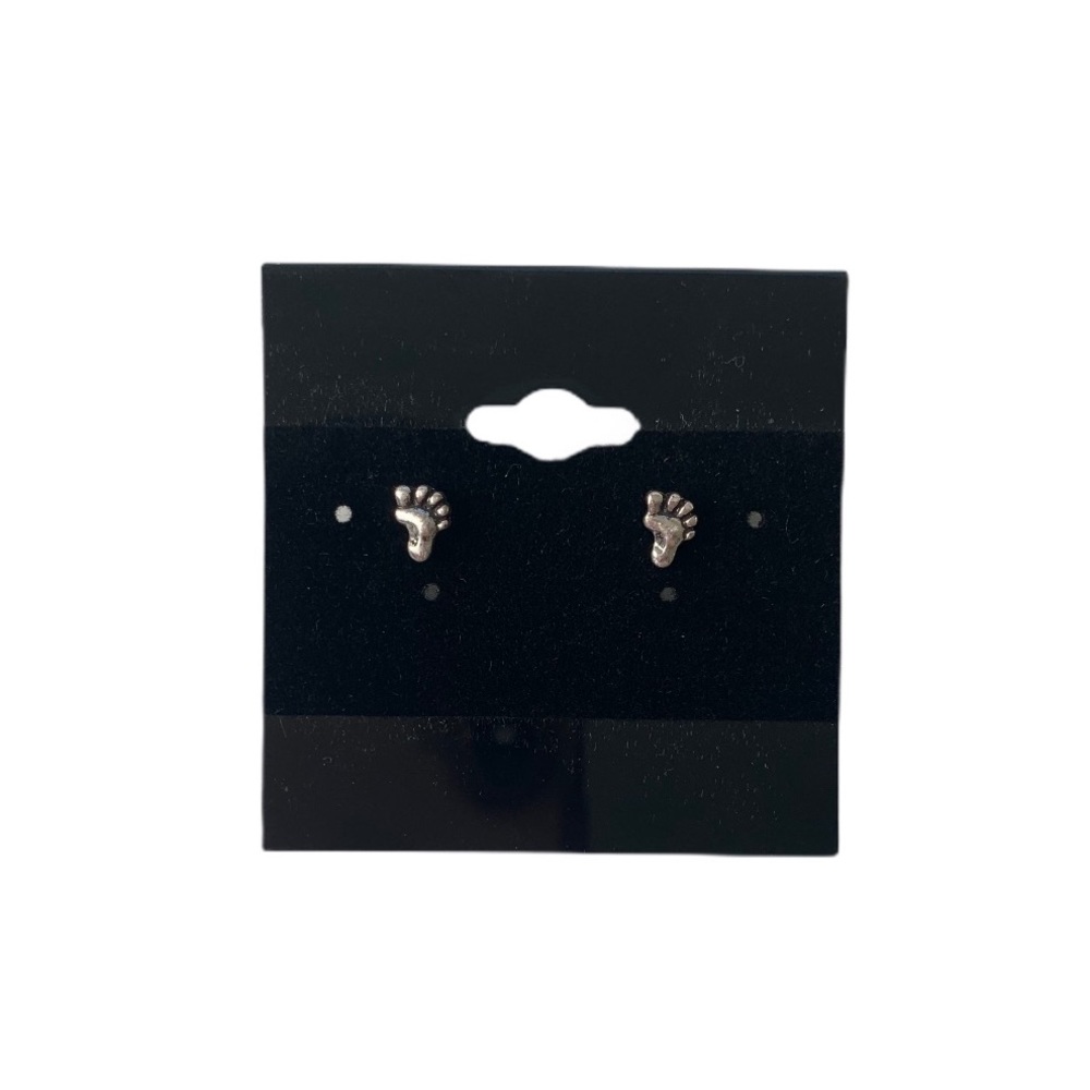 NEW Footprint Silver Tone Stud Earrings
